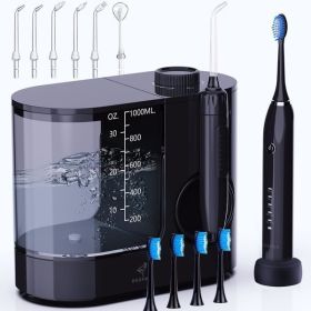 Water Flosser and Ultrasonic Toothbrush Combo - Super Large Capacity Electric Toothbrush, 7 Nozzles, and 4 Brush Heads, 1000ML Detachable Water Tank