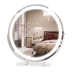 19Inch Large Round Vanity Makeup Mirror With LED Halo Light 3 Lighting Colors Dimmable Brightness Touch Control 360¬∞ Rotation
