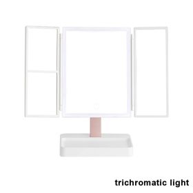 360¬∞ Adjust Foldable Makeup Mirror With LED Light Rechargeable Wireless 1-3X Magnifying 3 Tone Light Desktop Vanity Mirror Table (Ships From: CN, Emitting Color: three lights)