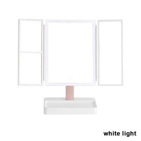 360¬∞ Adjust Foldable Makeup Mirror With LED Light Rechargeable Wireless 1-3X Magnifying 3 Tone Light Desktop Vanity Mirror Table (Ships From: CN, Emitting Color: white light)